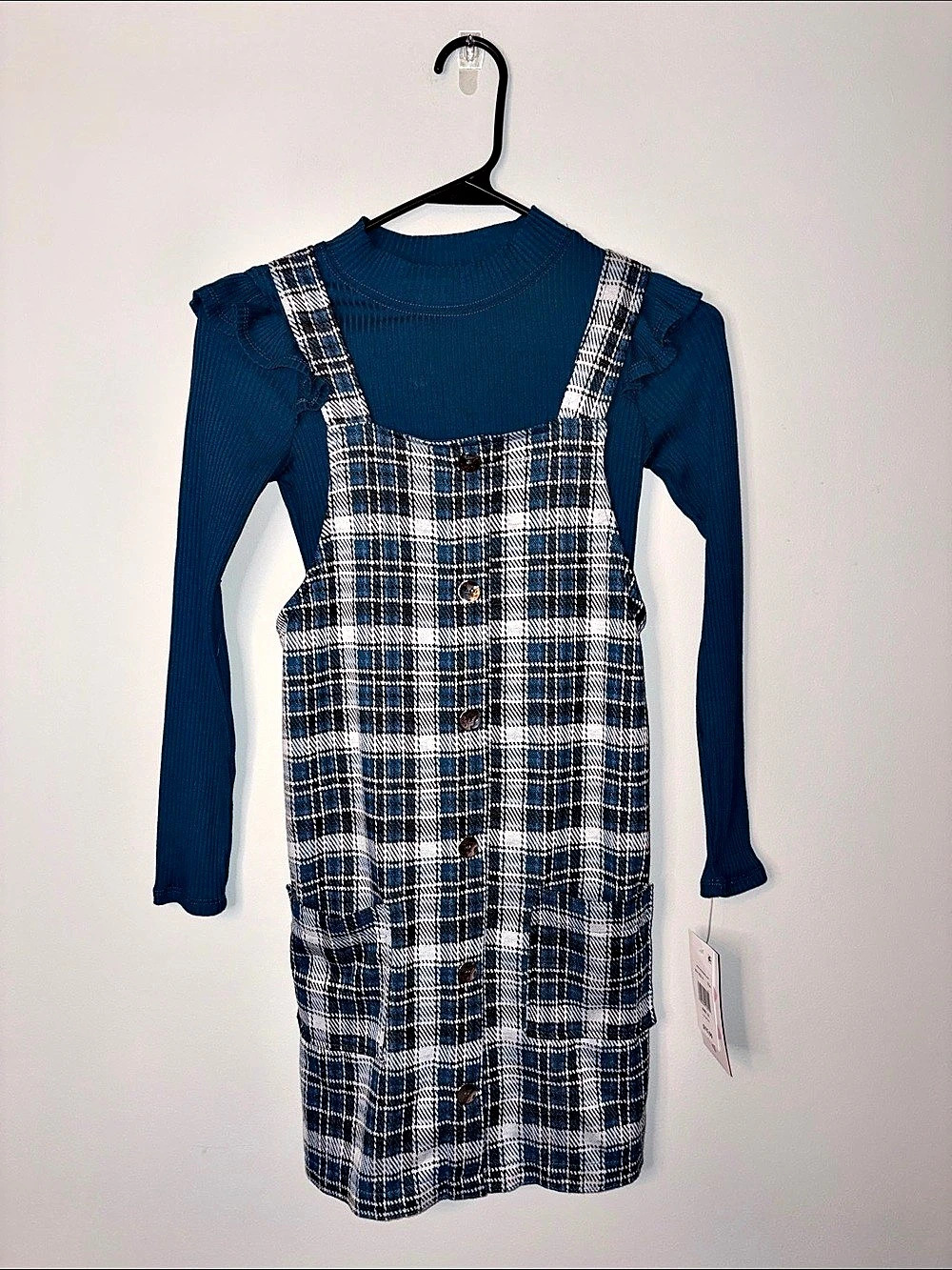 Bonnie Jean Plaid Mini Dress Blue & White Size 12 NWT